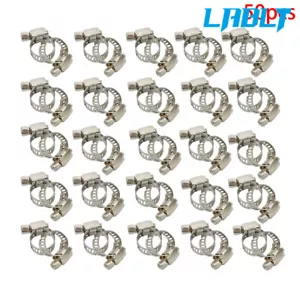 LABLT 50 Stück 3/8"-1/2" verstellbare Edelstahl Antriebsschlauchschellen Kraftstoffleitung Schneckenschelle - Bild 1 von 12