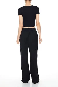 Forever21 Wallet Chain Cargo Trouser Black Pants Women's LARGE NWT - Picture 1 of 13