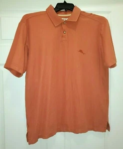 Tommy Bahama Mens Size Large Polo Golf Shirt Orange Short Sleeve Cotton Blend - Picture 1 of 11