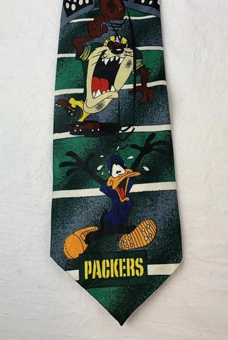 Vintage Green Bay Packers Necktie NFL Football Warner Bros 1993 Taz Tie 90s Cover