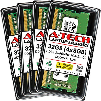 A-Tech 32GB Kit 4x 8GB PC4-21300 Laptop SODIMM DDR4 2666 MHz Non-ECC Memory RAM - Image 1 of 4
