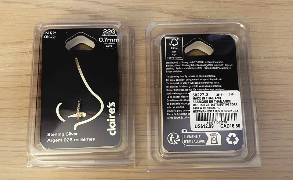 claire's nose rings lot of 2 brand new in box.  ships USPS GROUND ADVANTAGE - Image 1 of 1