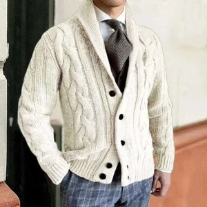 Para hombres Otoño/Invierno Nuevo Cárdigan Tejido Solapa Manga Larga Suéter Chaqueta con Cable - Imagen 1 de 22