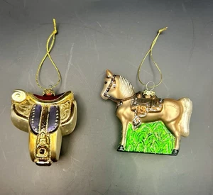 Vintage Blown Glass Ornaments Equestrian Horse And Saddle - Set Of 2 - Picture 1 of 19