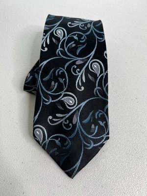 Corbata hecha a mano Concepts by Claiborne negra, azul diseño floral 100 % seda nueva sin etiquetas Foto 1 de 4