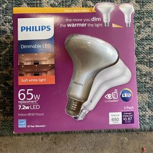 Philips 65W Br30 Soft White Indoor Flood Light Bulbs 3 Pack Dimmable - Picture 1 of 6