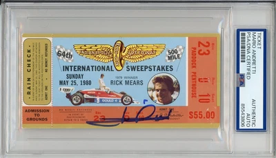 1980 Indy Indianapolis 500 Ticket Signed Mario Andretti PSA DNA COA Autograph F1 - Image 1 of 2