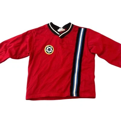 Vintage 90s Buster Brown Kids Soccer Jersey Red Striped Size 4 V-Neck - Image 1 of 4
