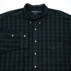 VTG Polo Ralph Lauren Mens Oxford Big Shirt XXL Blue Green Plaid Preppy Pocket - Picture 1 of 10