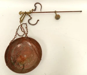 Antique / Vintage Metal Market Balance Scales With Copper Pan Hooks Collectible - Picture 1 of 11