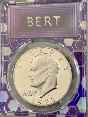 1973-S Eisenhower Dollar PCGS PR70DCAM Silver Proof – Traderbea BERT Purple Core - Image 1 of 3