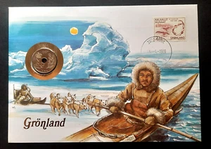"Groenlandia - "ICEBERGS ~ GLACIARES ~ ESQUIMALES ~ TRINEO PERRO"" Cubierta de moneda PNC 1988 - Imagen 1 de 15