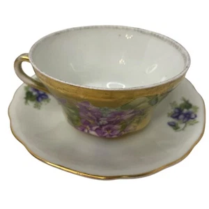 Vintage Imperial Austria Porcelain Tea Cup Japan Saucer Purple Floral Gold - Picture 1 of 11