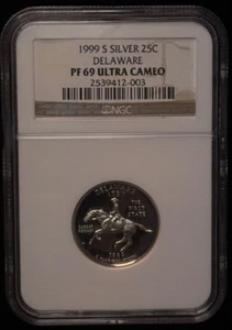 1999 S - NGC PF 69 Ultra Cameo - Delaware Silver 25C Quarter Proof Coin -003 - Picture 1 of 2
