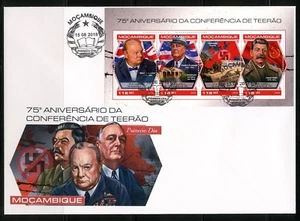 MOZAMBIQUE 2018 75th ANN OF THE TEHRAN CONFERENCE CHURCHILL FDR STALIN SHT FDC - Picture 1 of 1
