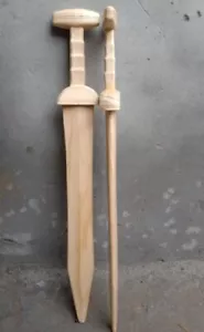 Medieval Renaissance Wooden Sword For Practice Medium Size Armour LARP SCA - Bild 1 von 2
