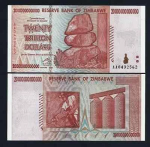 ZIMBABWE 20 TRILLION DOLLARS P-89 2008 AA UNC Authentic UV Pas 50/100 Serie NOTE - Picture 1 of 5