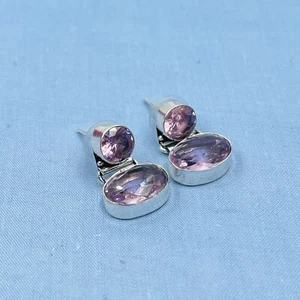 925 Sterling Silver Rose Cut Pink Topaz Gemstone Jewelry Stud Earring - Picture 1 of 4