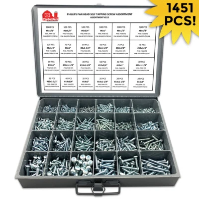 THE BOLT BARN Phillips Pan Head Self Tapping Sheet Metal Screws Zinc Assortment Kit 1421 Pcs!