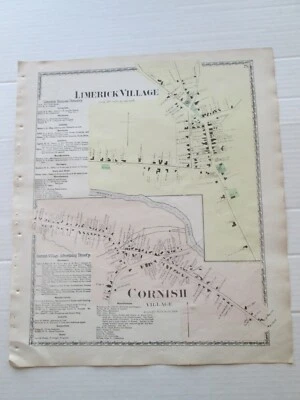(1) "LIMERICK VILLAGE" ++ MAPA MAINE 1872, ATLAS DEL CONDADO DE YORK, SANFORD, EVERTS  Foto 1 de 4