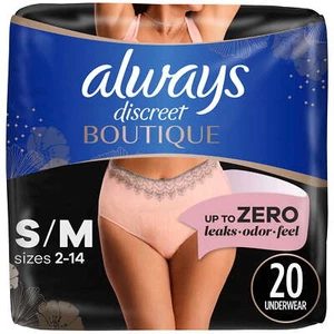 Always Discreet Boutique Incontinence Underwear, Maximum Protection, S/M, 20 Ct