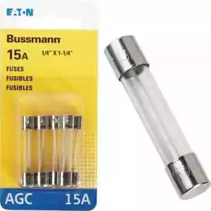 5-5pk) Bussmann 15-Amp 32-Volt AGC Glass Tube Automotive Fuse BP/AGC-15-RP - Picture 1 of 2
