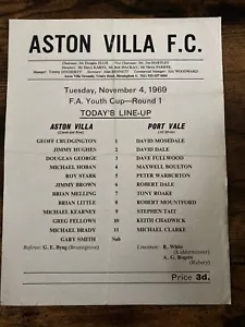 Aston Villa v Port Vale 1969 1969/70 FA Youth Cup 1st round - Picture 1 of 2
