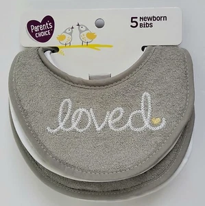 Parents Choice Infant Baby Boys and Girls Loved Gray Drool Dribbler Bibs 5-Pack - Picture 1 of 6