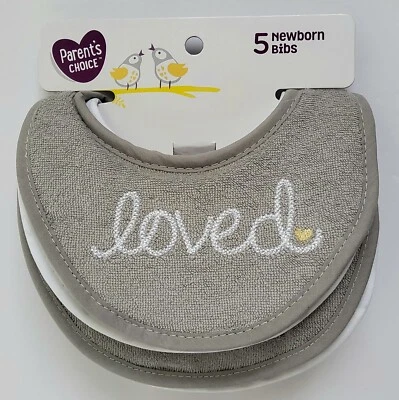 Paquete de 5 baberos regateadores babeos grises amados Parents Choice bebés niños y niñas Foto 1 de 4
