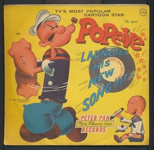 POPEYE LAUNCHES HIS NEW SONG HIT - PETER PAN RECORDS - # 474 - 1958 - VG+ - Picture 1 of 2
