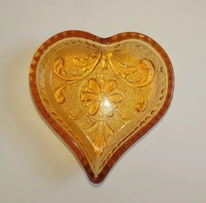 Vintage Amber Depression Glass 3" x 3" Heart Shaped Trinket Dish - Picture 1 of 4