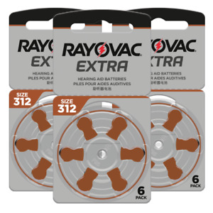 Rayovac Extra Hearing Aid 312 Size batteries Zinc air Mercury free 6 - 120 cells