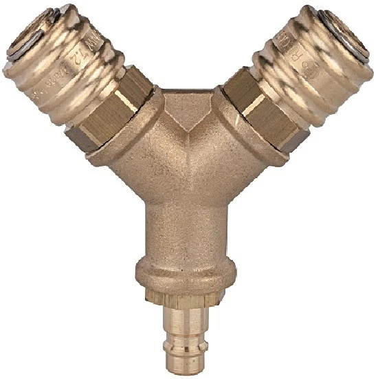 RIEGLER Druckluft-Verteiler 2-fach Y-Stück Luftverteiler m. Kupplung /Stecknippel 3/8"