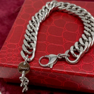BRACCIALE UOMO 21CM CATENA ROBUSTA GRUMETTA COLOR ARGENTO ACCIAIO INOX E FIRMATO - Immagine 1 di 4