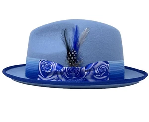 Freddy Negrete Australian Wool Felt Rose SE Blue Lowrider Fedora Hat Mens - Picture 1 of 9