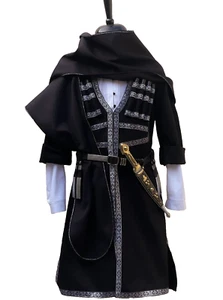 Black Wool National Costume Men`s Chokha Ethnic coat With Kabalakhi Scarf - Picture 1 of 3