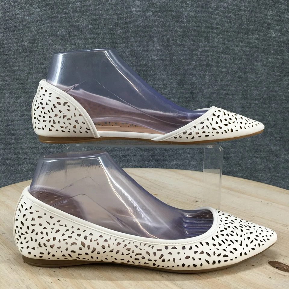 APT9 Shoes Womens 9.5 M Satisfy Flats White Faux Leather Pointed Toe Perforated - Image 1 of 4