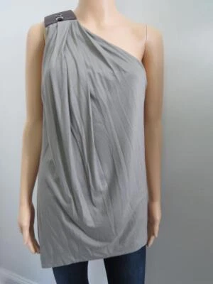 Top asimétrico Kaufman Franco gris drapeado de un hombro con lengüeta de cuero talla M Foto 1 de 4