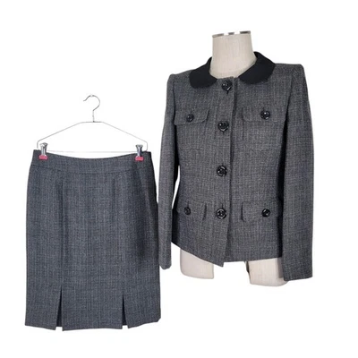 Le Suit Skirt Suit Size 6P Black Pleated Hem Pockets 4 Button Textured Lined - Image 1 of 4