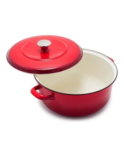 European Crafted Enameled Iron, Round 7QT Dutch Oven Casserole with Lid, Lava... - Picture 1 of 6
