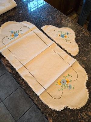 Guardanapos florais bordados vintage de linho feitos à mão - Imagem 1 de 4