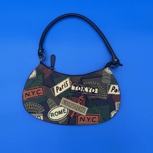 Vintage Travel Cities Shoulder Bag Paris London Tokyo NYC Rome Purse - Picture 1 of 5