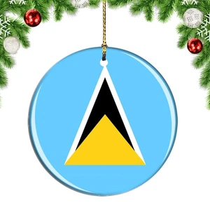 Saint Lucia Flag Round Christmas ornament city travel souvenir - Picture 1 of 3