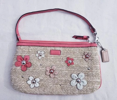 Small Coach Tan Straw Floral Clutch Bag - Image 1 of 4