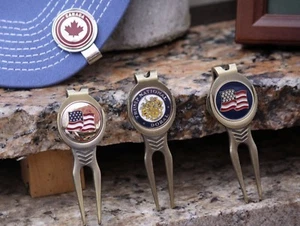 American Flag Ball Marker / W Slide Divot Tool / Blue Background - Picture 1 of 1