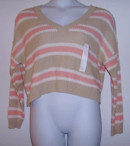 Wild Fable Size XXL Pink/Beige/White Striped Cropped Sweater - Picture 1 of 3