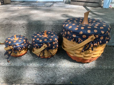 Longaberger 1996 1997 Halloween Pumpkin Basket Set of 3 Liner Lid Protector Cover