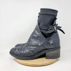AS 98 Boots Womens 40 Black Lagenlook Boho Steampunk Belted Snake Print Shoes - Picture 1 of 15