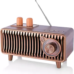 Retro Bluetooth Speaker, Vintage Radio Walnut Wood Rotary FM Radio 20W Dual Spea - Picture 1 of 12