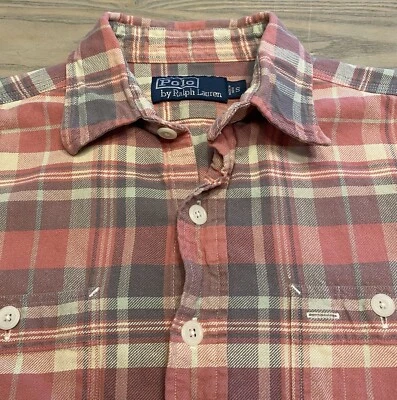 Polo Ralph Lauren Pink Plaid Twill Shipyard Supply Co Mens S Long Slv Button Up - Image 1 of 4